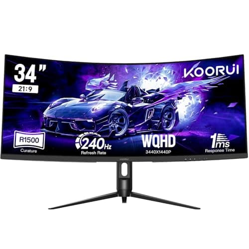 KOORUI 34 inch 240Hz Ultrawide Curved Gaming Monitor 3440x1440P, 21:9 Display, 1500R Curvature. 1MS, PIP/PBP, Support Adaptive Sync, DP, HDMI, PS5,Vesa