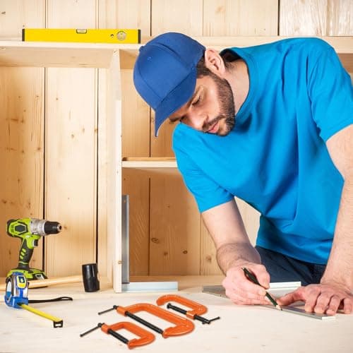 WILLBOND 4 Pcs C Clamps Set 3'' 4'' 6'' 8'' Small Steel Versatile Heavy Duty Welding Clamps Set Jaw Opening Sliding T Bar Handle for DIY Carpentry Caliper Woodworking Welding Building(Orange) 5