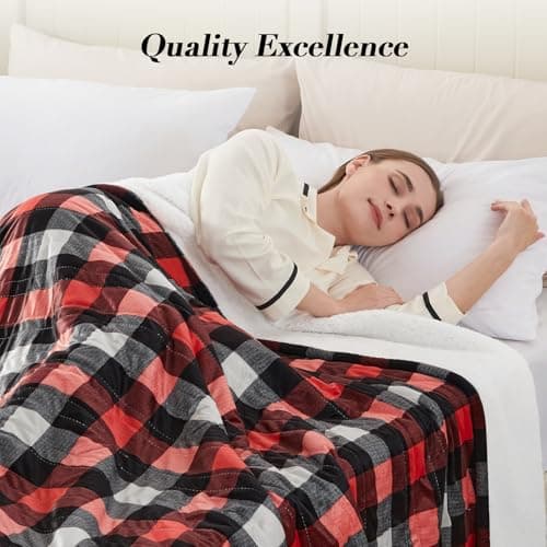 Westinghouse Electric Blanket, Plaid Sherpa Heated Blanket, 10 Heating Levels & 1-12 Hours Time Settings, Red, 62"x84" Twin Size 9