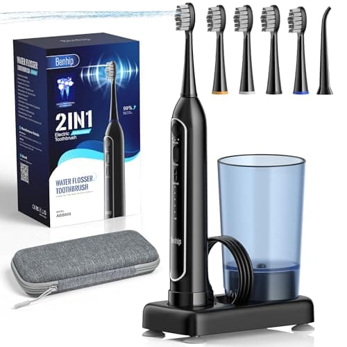 Benhip Water Flosser & Sonic Toothbrush Combo – 3 Electric Toothbrush Modes & 5 Adjustable Flossing Speed for Complete Oral Care – IPX7 Waterproof, Portable Travel Case