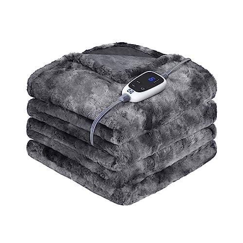 Sealy Electric Blanket Heated Throw, Faux Fur Heating Blanket with 6 Heat Settings & 2-10 Hours Auto Shut Off, Fast Heating & ETL Certification, 50x60 Inch, Grey