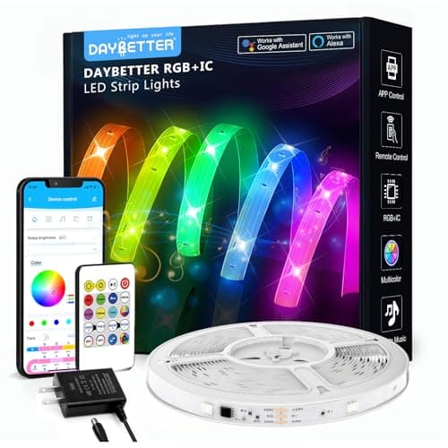 DAYBETTER 100ft Smart IC WiFi LED Strip Lights, Work with Alexa and Google Assistant, BGRIC LED Lights App Control Segmented DIY Multiple Colors, Color Changing Music Sync for Bedroom Decor (1 Roll)