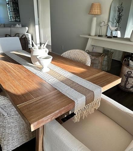 Fexia Boho Table Runner for Christmas Thanksgiving Home Decor with Tassels 90 Inch Cream & Brown Macrame Runner for Dining & Bedroom Baby Bridal Shower Decor(12x90 Inches) 7