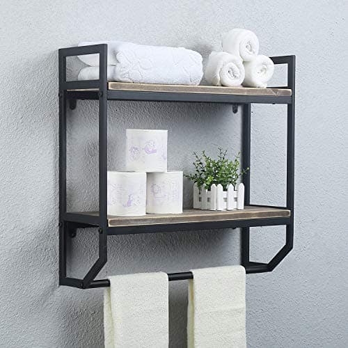 Towel Rack with Towel Bar,2-Tier 24" Bathroom Shelves Wall Mounted,Rustic Wall Shelf Over Toilet,Utility Storage Shelf Rack,Floating Shelves Towel Holder,Black