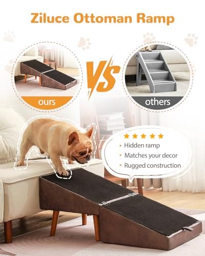 Dog Stairs for Small Dogs and Cats, Dog Ramp for Couch and Bed, Foldable 2-in-1 Wooden Pet Steps for Puppy, Split Ottoman Design（Brown） 6