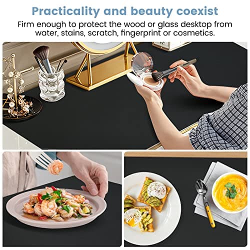 Desk Mat Wireless Charging Mouse Pad Large 32x16 Journey Desk Pad Mat with Wireless Charger Waterproof Black Leather Computer Mat with Phone Charger Mousepad Non-Slip for Keyboard and Mouse 7