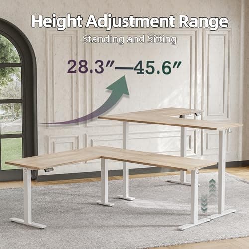 TIQLAB 75 x 61 inch L Shaped Standing Desk Adjustable Height, Electric Corner Standing Desk, Sit Stand Computer Table with Splice Board, Maple 5