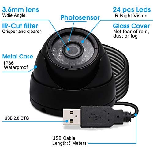 SVPRO Outdoor USB Camera 1080P Full HD Waterproof Night Vision Camera with Infrared LEDs,USB Security Camera for Home Surveillance System 30/60/120fps OV2710 Dome Camera with IR-Cut&Metal Housing 6