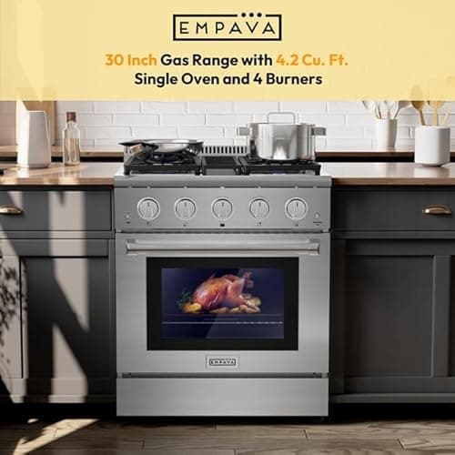 Empava Freestanding Slide-In Gas Range, Single Oven 4.2 cu. Ft, Pro-Style with 4 Sealed Ultra High-Low Burners-Heavy Duty Continuous Grates in Stainless Steel, CSA Certified, 30 Inch 6