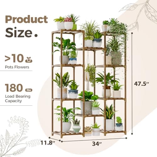 Bamworld Plant Stand Indoor Outdoor Tall Plant Shelf for Multiple Plants Pots Wood Flower Stand Large Flower Holder for Living Room, Patio, Balcony, Garden Decor, Brown 5