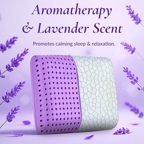 OMEO 2 Pack Lavender Cooling Memory Foam Bed Rest Pillows, Ventilated Memory Foam Cooling Pillow for Stomach, Back and Side Sleeper Support, Washable Removable Cover Sleeping Pillows, 24" x 16" 9