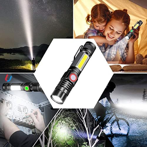 Hoxida Flashlight USB Rechargeable, Magnetic LED Flashlight, Super Bright LED Tactical Flashlight with Cob Sidelight, Waterproof, Zoomable Best Small LED Flashlight for Camping, Emergency Flashlights 7