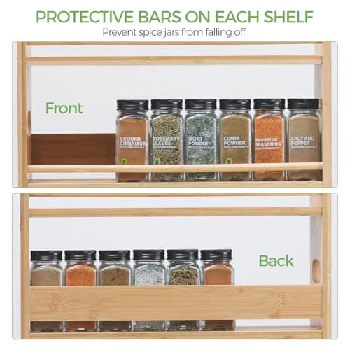Bambition Bamboo Spice Rack Organizer, 3 Tier Spice Jars Storage Rack with Handles, Seasoning Shelf for Kitchen Counter or Wall 7