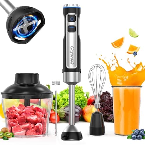 Immersion Blender 5 in 1 Hand Blender, Electric Blenders Max 1000W Heavy Duty Motor, 21 Speed & Turbo Mode Handheld Blender, Milk Frother, Egg Whisk, 800ml Beaker, 600ml Chopper Stainless Steel Blades