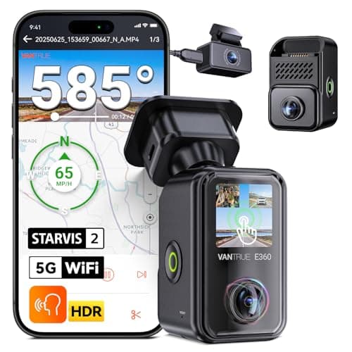 Vantrue E360 Plus All Channel Dash Cam, 585°, Dual STARVIS 2, Fisheye Front + Fisheye Inside + Rear Dash Camera, Dual IR Night Vision, GPS, WiFi, Touchscreen, Parking Mode, Voice Control, Support 1TB