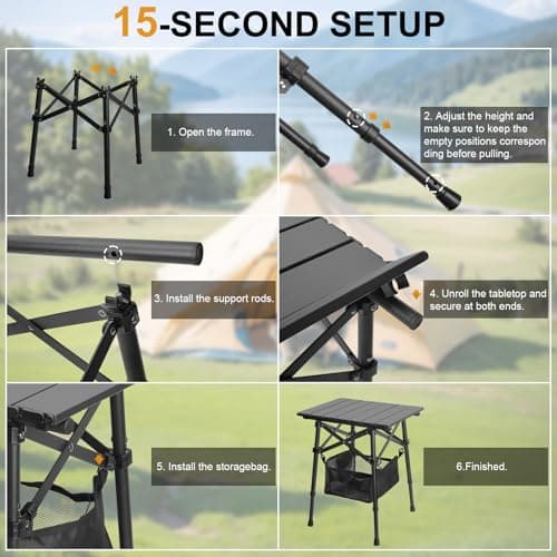 Audoyon Folding Camping Table - Small Outdoor Table with Storage Bag - Adjustable Height 14.2'' & 18.9'', Portable Lightweight Aluminum Foldable Side Table for Picnic, BBQ, Beach & Tailgating (Small) 9