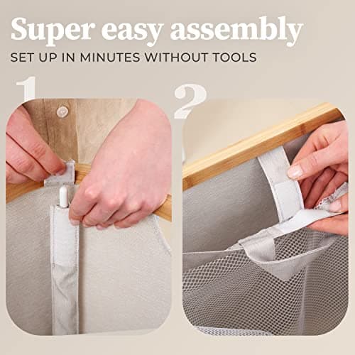 HENNEZ 140L Double Hamper With Removable Bags - Tall Laundry Basket With Lid and Thick 220gsm Fabric - Gray 7