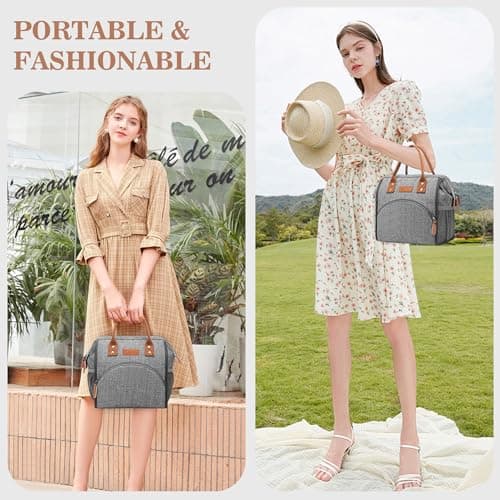 LOKASS Insulated Lunch Bag for Women & Men - Reusable 10 L Lunch Box for Women - Leakproof Tote Cooler Bag for Adults Work, Beach, Travel, Picnic (Grey) 7