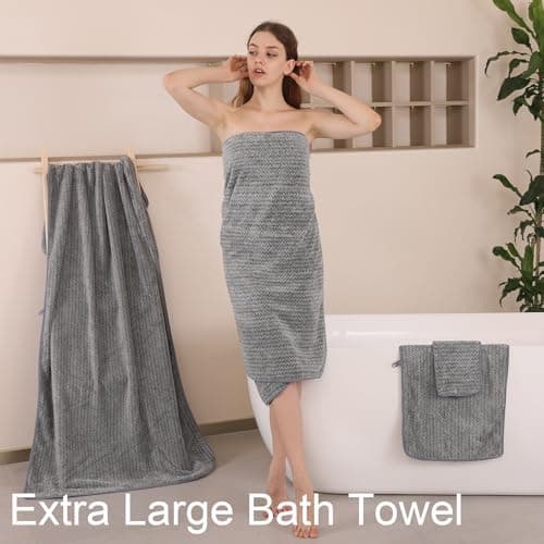 CHINO Bath Towels,4 Piece Large Bath Towels Dark Gray 35"x70" Extra Large Bath Towels Microfiber Soft XL Bath Sheets Super Absorbent Towels for Bathroom Quick Dry Oversized Bath Towels for Family Spa 5