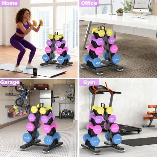 TomCare 4 Tier Dumbbell Rack Stand Only, Weight Rack for Dumbbell Set (5-15 LB) Home Gym Storage Rack for Weights Metal A-Frame Strength Training Dumbbell Racks with Handle (Dumbbells not Included) 6