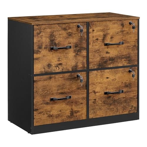 VASAGLE 4 Drawer File Cabinet with Lock, Printer Stand, Office Filing Cabinet Organizer, for A4 and Letter Size Documents, Rustic Brown and Black UOFC062B01 7