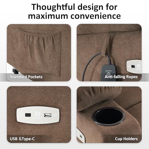 MCombo Power Lift Recliner Chair with Extended Footrest for Elderly People, Fabric 7287/7087 (Brown, Medium) 8