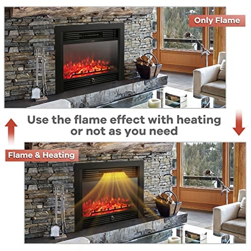 Giantex 28.5" Electric Fireplace Insert, Wall Recessed/Mounted, Freestanding Fireplace with Remote Control, 3 Color Adjustable Flames, 2 Modes Heat, 8 H Timer, 5 Brightness Settings, 750/1500W Heater 7