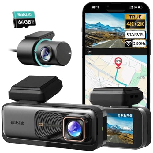 BOTSLAB 4K Dash Cam Front and Rear, 170° Ultra Wide 4K+2K Dashcam with ADAS, Night Vision, 24/7 Parking Mode, Sony STARVIS Sensor, WDR, Free 64GB SD Card, 5.8GHz WiFi, Built-in GPS, Loop Recording