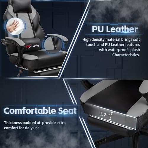 DL-win Gaming Chairs for Adults, Computer Chair with Footrest and High Back, Big and Tall Gamer Chair's with Massage Lumbar Support, 360° Swivel Height Adjustable Gaming Chair, Grey 6