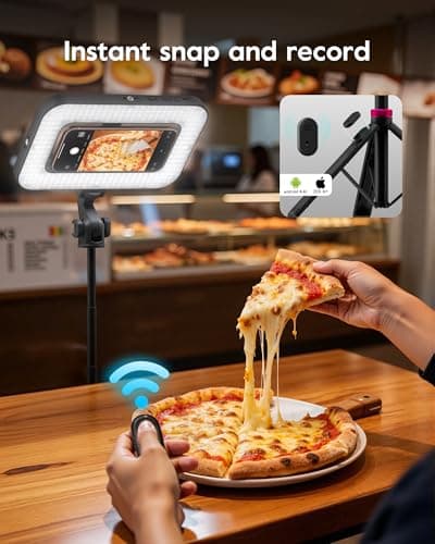 Tripod for iPhone with Light, Portable 15W Ring Light with Stand and Phone Holder for Video Recording, 6000mAh Magnetic Phone Tripod with Light 2500K-9000K for Food Hunt,Mukbang Video,Vlogging,CRI＞95 8