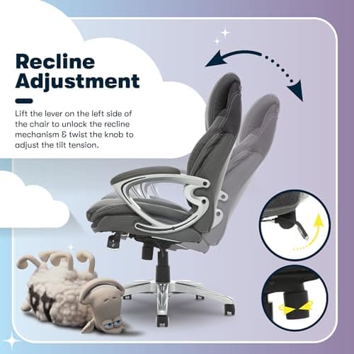 Serta Bryce Executive Office Chair - Ergonomic Computer Desk Chair with Patented AIR Lumbar Technology - Adjustable Height - Memory Foam Body Pillows - 360° Swivel Rolling Base - Bonded Leather - Gray 8