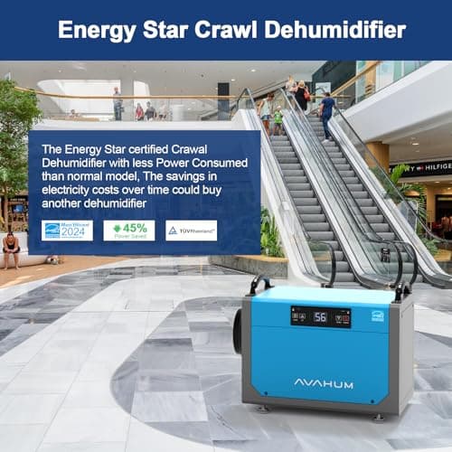 AVAHUM Crawl Space Dehumidifier 113 PPD, Energy Star Commercial Dehumidifiers for Basement with Drain Hose, Industrial Water Damage Unit, Portable, Grow house,Whole House,Auto Defrost 5