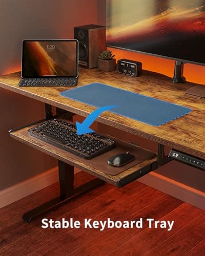 FEZIBO Standing Desk with Keyboard Tray, 55 x 24 Inch Adjustable Height Sit Stand Desk with Memory Presets for Home Office, Ergonomic Computer Workstation, Rustic Brown 5
