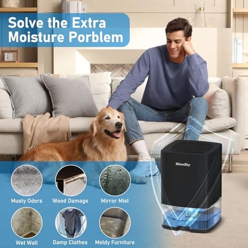 NineSky Dehumidifier for Home, 35oz Water Tank (300 sq.ft), Small Dehumidifiers for Bathroom, Bedroom, Basement with 7 Colorful Lights, Auto Shut Off, Black 7