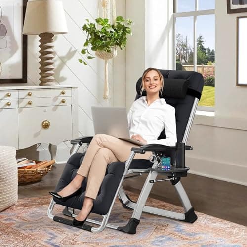 DoCred Comfy Folding Recliner Chair - Bedroom & Living Room, Patio Lounge Chair with Removable Cushion for Indoor Outdoor 5