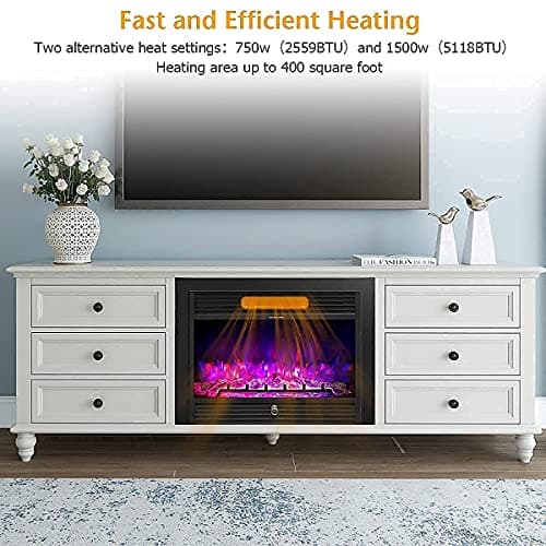 Giantex 28.5" Electric Fireplace Insert, Wall Recessed/Mounted, Freestanding Fireplace with Remote Control, 3 Color Adjustable Flames, 2 Modes Heat, 8 H Timer, 5 Brightness Settings, 750/1500W Heater 9