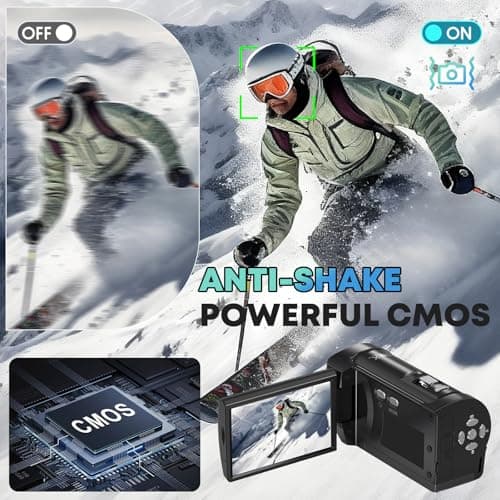 Gcasio 2.7K Video Camera Camcorder QHD 56MP YouTube Vlogging Camera Webcam 16X Digital Zoom with 32G SD Card 270 Degree Rotation Screen Camcorders and 2 Batteries Recording While Charging 6