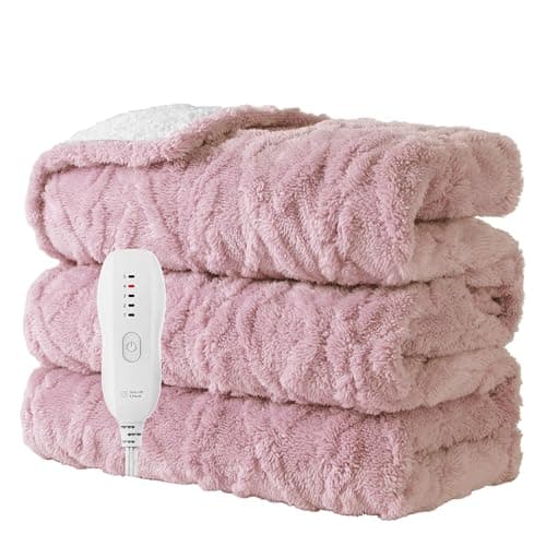 Aheadpret Heated Blanket-Electric Blanket 50"x60" Soft Heated Throw Blanket with 5 Heating Levels & 3 Hours auto-Off,Machine Washable(Pink