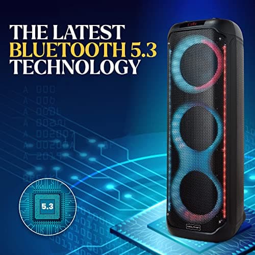 Dolphin KaraokeBox 380: Triple 8" Bluetooth Party Speaker – Powerful Sound System, Long-Lasting Rechargeable Battery, LED Lights, 35-Inch Tall, Portable Design, AUX/USB/TF/Bluetooth Connectivity 5