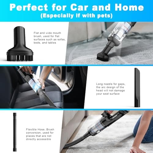 MONOZEL Car Vacuum Portable Cordless - Handheld Vacuum Cordless with Brushless Motor, 15000Pa Strong Suction with LED Light, Type C Cable, 2 Fliters, Hand Cleaner for Office, Home, Car 5