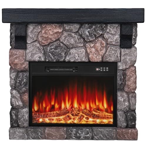 BOSSIN 36" Electric Fireplace with Mantel, 23 inch Electric Fireplace Insert, TV Stand Freestanding Heater with Remote Control Timer LED Flame for Living Room Bedroom,Faux Stone Gray