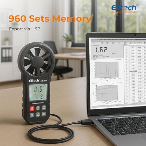 Elitech Bluetooth Anemometer Handheld, Digital Wind Speed Meter with Temperature and USB Data Export, CFM/CMM Measurement, for Drone Flights, Outdoor Activities, and HVAC, ANE-200W 5