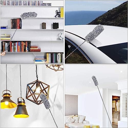 DELUX Microfiber Feather Duster Extendable Duster with 100 inches Extra Long Pole, Bendable Head & Long Handle Dusters for Cleaning Ceiling Fan, High Ceiling, Blinds, Furniture & Cars Gray 6