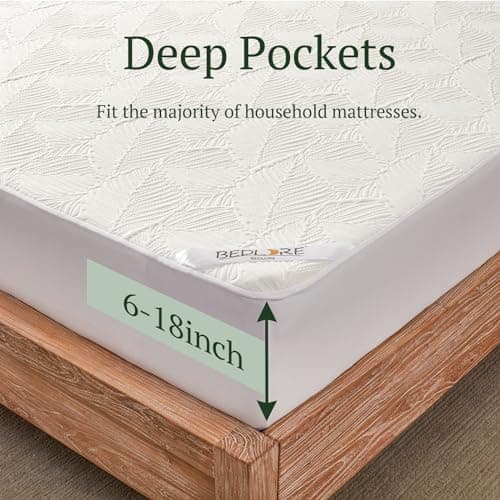 BEDLORE Waterproof Mattress Protector Queen,Breathable Noiseless Mattress Protector for Queen Size Bed, Fitted 6"-18" Extra Deep Pocket Mattress Pad Machine Washable Bed Cover 5