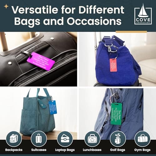 Personalized Aluminum Luggage Tags – Permanent Laser Engraved Metal Suitcase Tags for Travel – Custom Name & Contact ID for Checked Bags & Carry On – Set of 2 (Red) 7