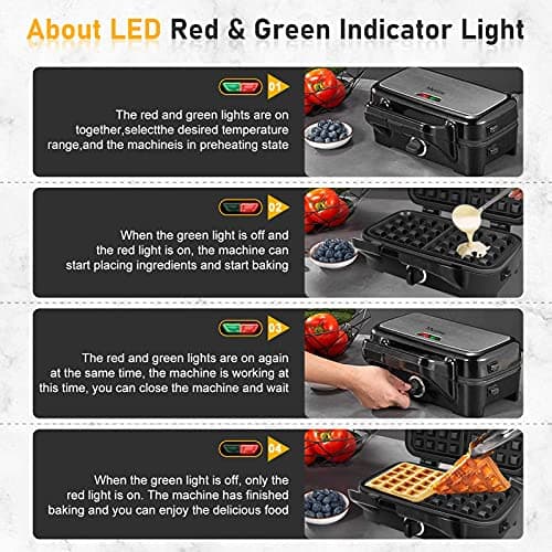 Metine 3-in-1 Belgian Waffle Maker 1200W, Breakfast Sandwich Maker & Waffle Iron with Removable Nonstick Plates, 5-Gear Temperature Control, Cool Touch Handle, Easy to Clean for Family Breakfast 6