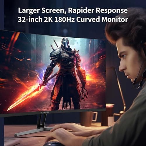 SANSUI 32-Inch Curved Gaming Monitor WQHD 2560 x 1440 180Hz Curved 1500R -Fast VA,1ms(OD), HDR, 300nits, sRGB 125%, DCI-P3 95%, FreeSync, HDMI x2, DP1.4x2(DP Cable Included) 9