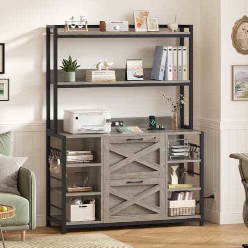 SEDETA File Cabinet with Charging Station, Vertical Filing Cabinet with Lock for Home Office, Printer Stand with Open Storage Shelf, Fits Legal/Letter/A4 Size, Grey 7