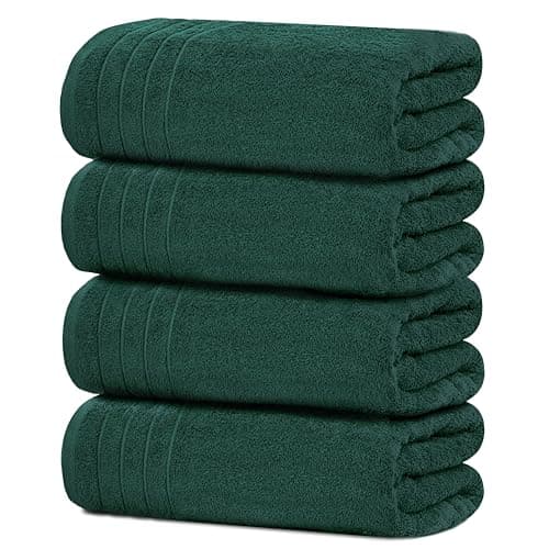 Tens Towels Pack of 4 Extra Large Bath Towels 30 x 60 Inches, 100% Cotton, Larger & Lighter Weight, Quicker to Dry, Super Soft and Absorbent, Perfect for Bathroom, Hunter Green