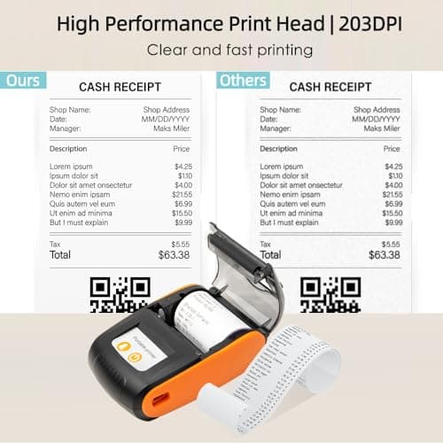 Portable Receipt Printer, 58mm Mini BT Thermal Printer USB Mobile Printer, Compatible with Android for Windows System for Small Business Restaurant, with 2 Inch Thermal Paper Roll 7